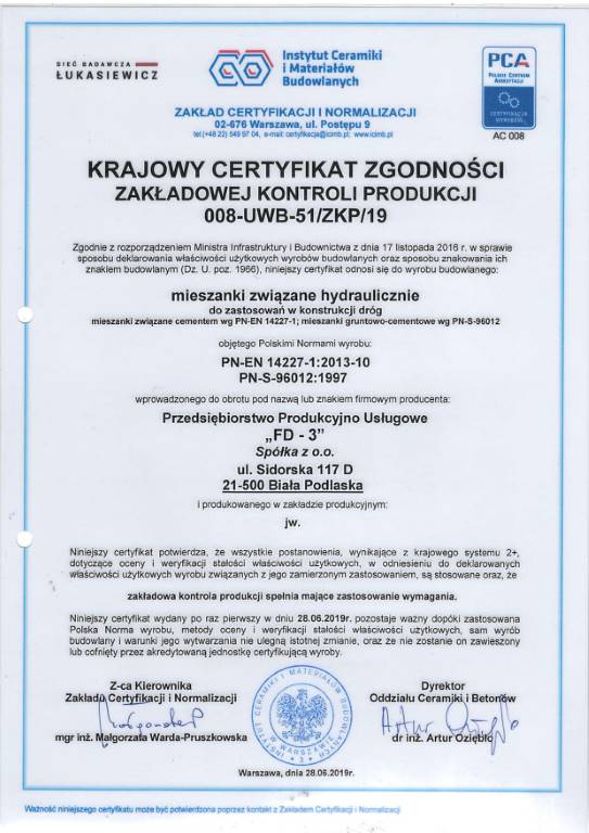 Certyfikat FD3 Stabilizacje 2019
