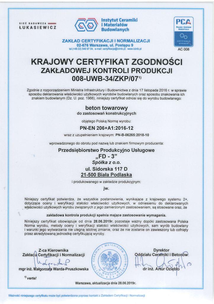 Certyfikat FD3 Towarowy 2019